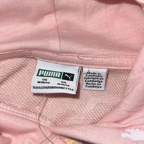 PUMA Youth Hoodie Sweatshirt Pink W/Yellow Blue White Cat Logo All Over NWT Kids - Picture 5 of 11